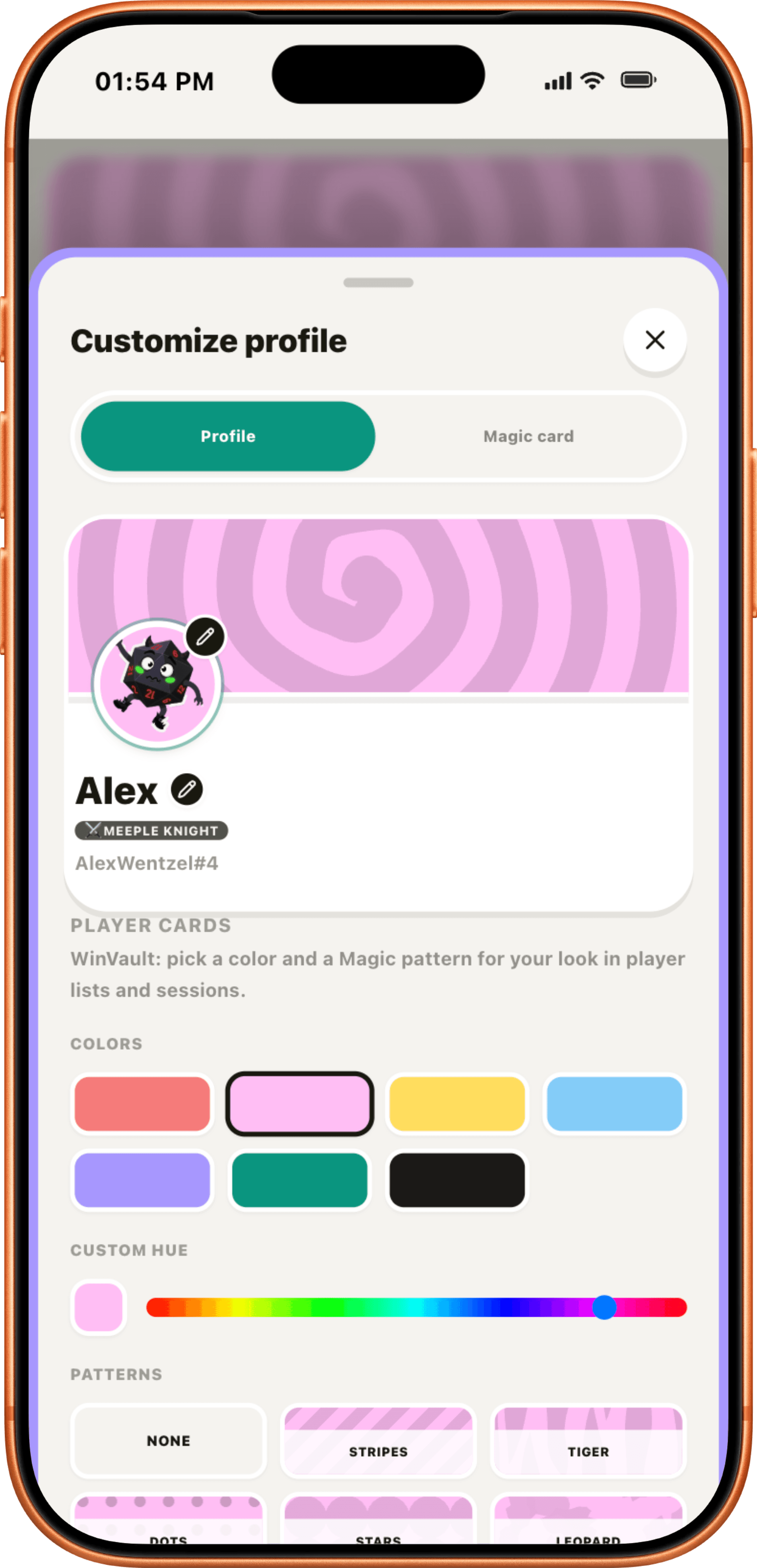 WinVault tilpas profil og Magic card-style